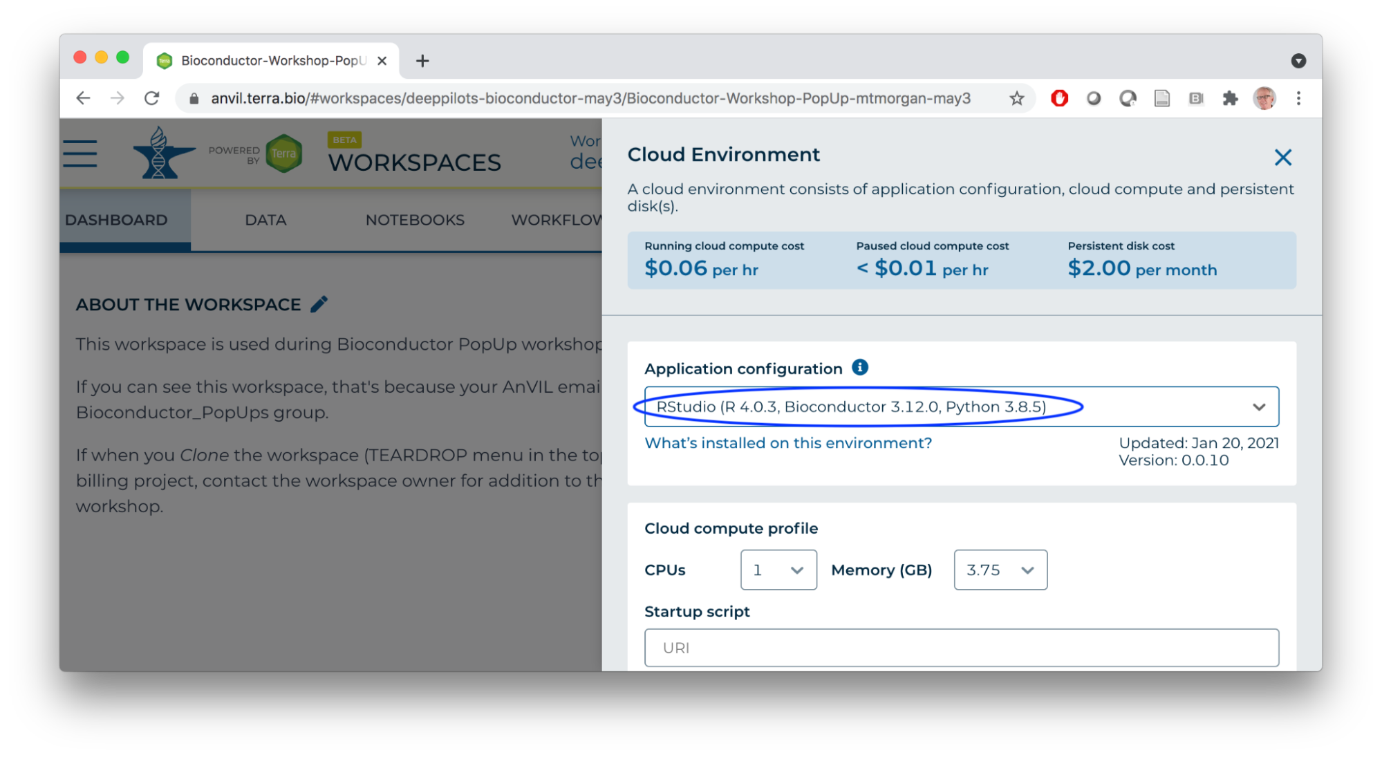 Start an RStudio Cloud Environment