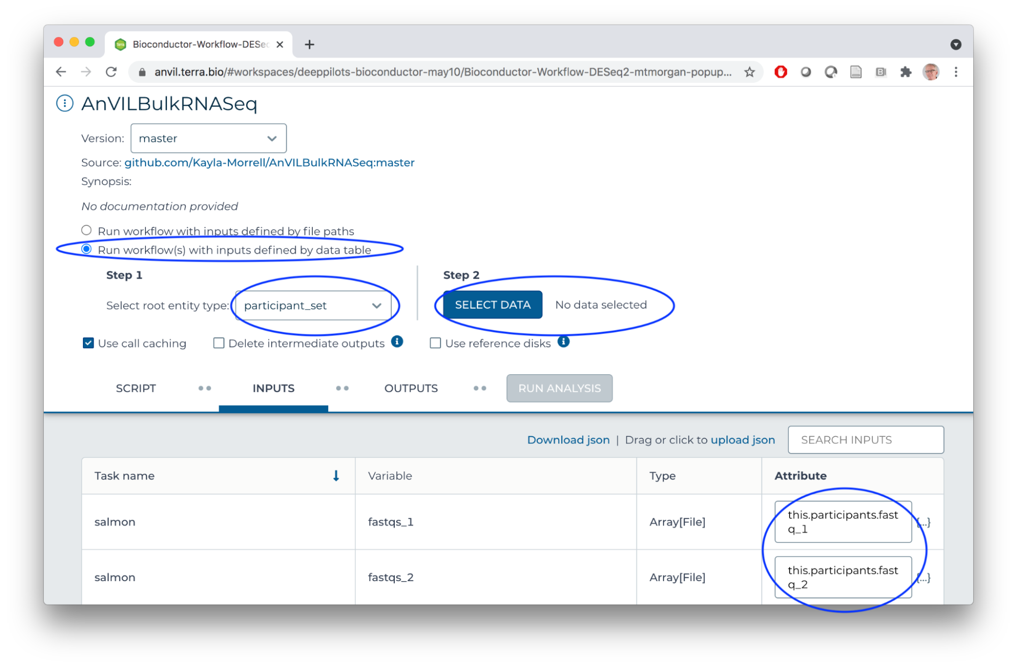 Connect Workflow Inputs to Columns